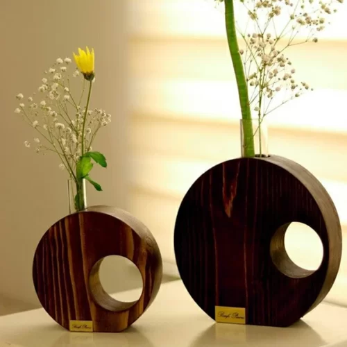گلدان چوبی تزئینی دایره شکل برف پاییزه