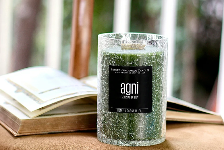 شمع شیشه آبگز بزرگ Agni رایحه سیب سبز